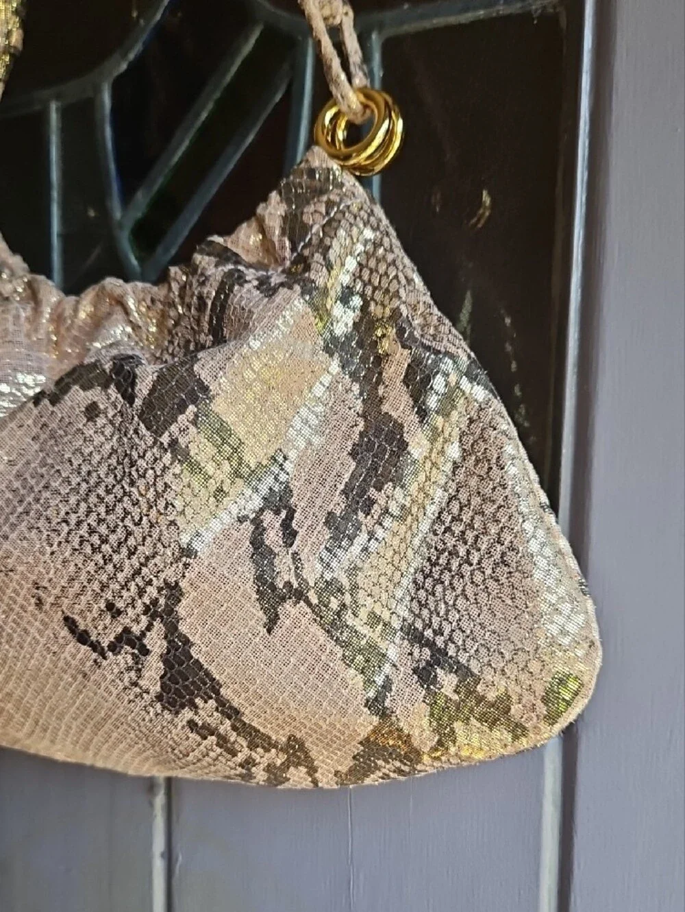 kate spade Rose Gold And Brown Snake-Print Metallic Shoulder Bag